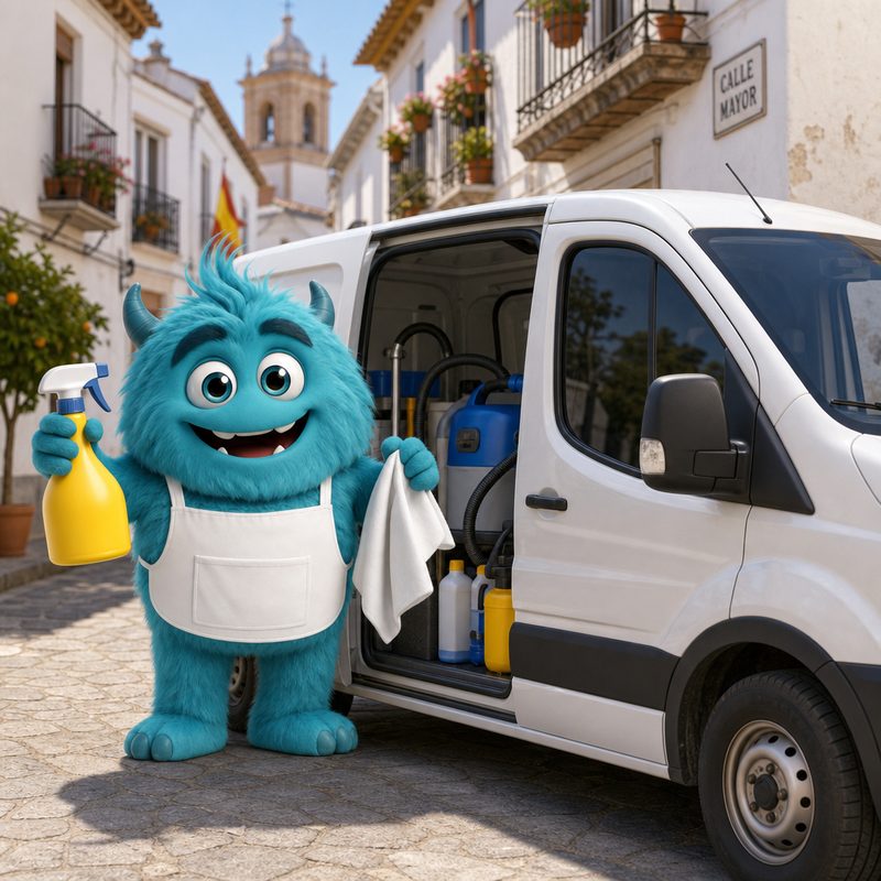 Pitro con la furgoneta de limpieza llegando a tu municipio